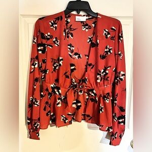 The Room Blazer Blouse Shrug Cover Up, Size Small, Red Black Floral